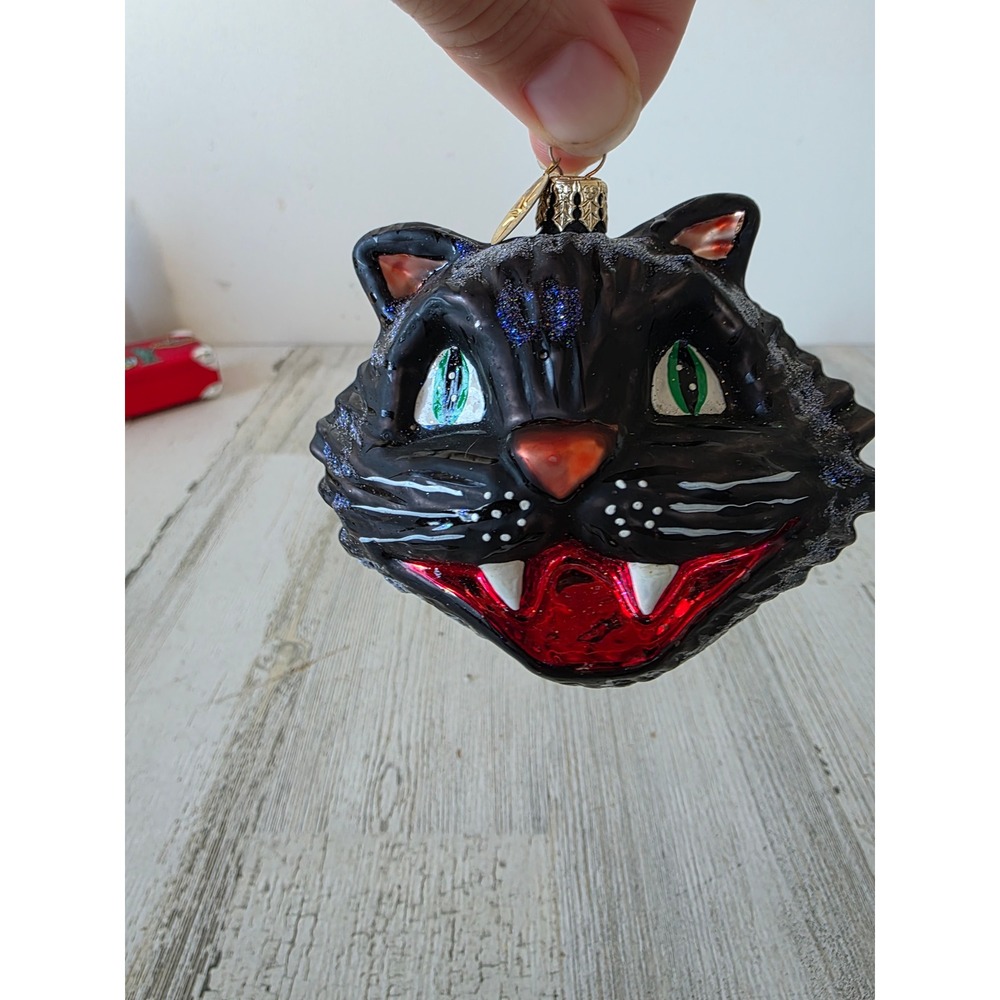 Vintage radko cat mice scream Halloween ornament glitter Xmas tree